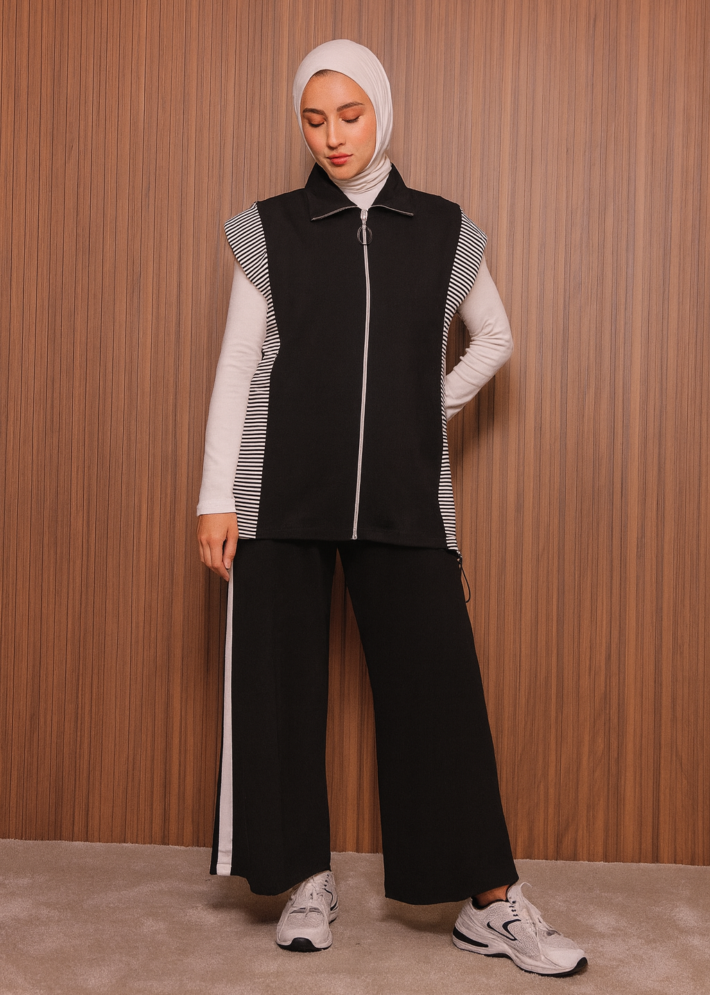Black Stripe Detail Sleeveless Set