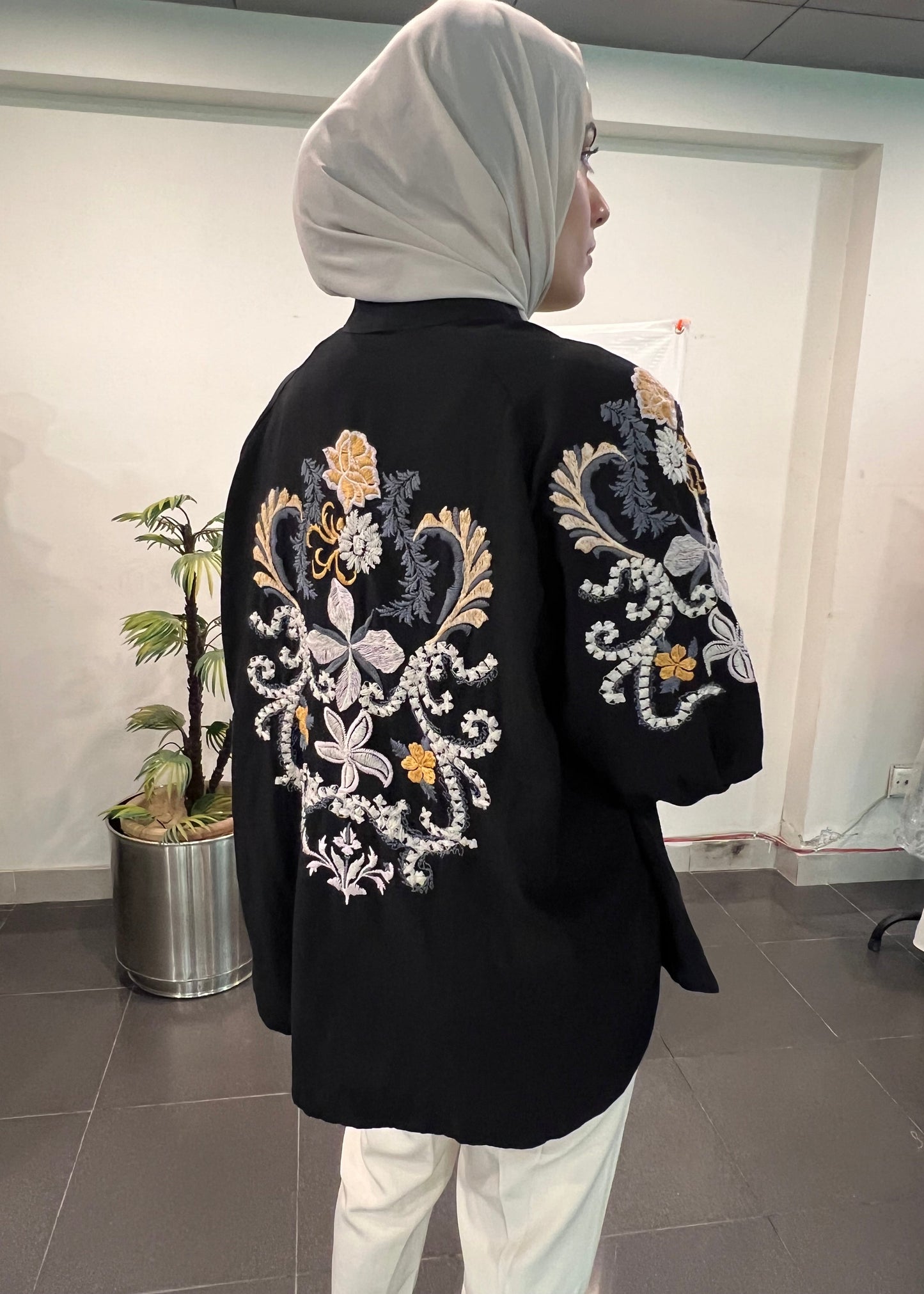 Black Embroidered Kimono Top