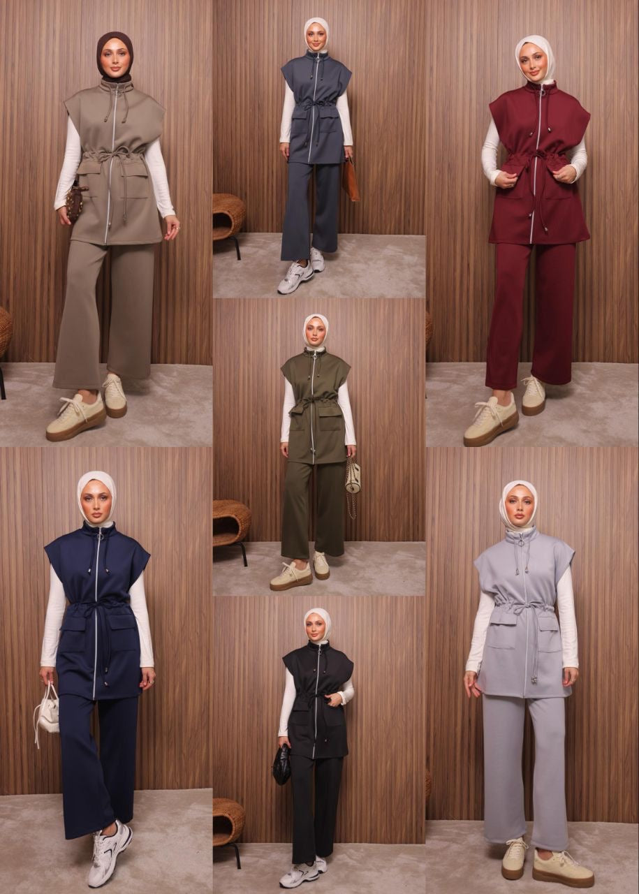 Navy Blue Safari Sleeveless Set