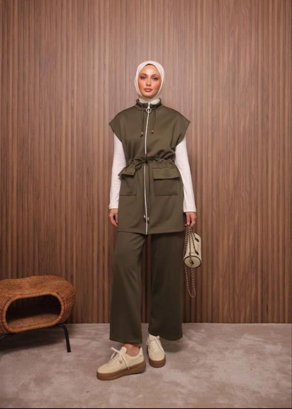 Hunter Green Safari Sleeveless Set