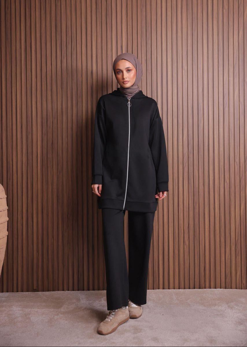 Black Loungewear Set With Hoodie