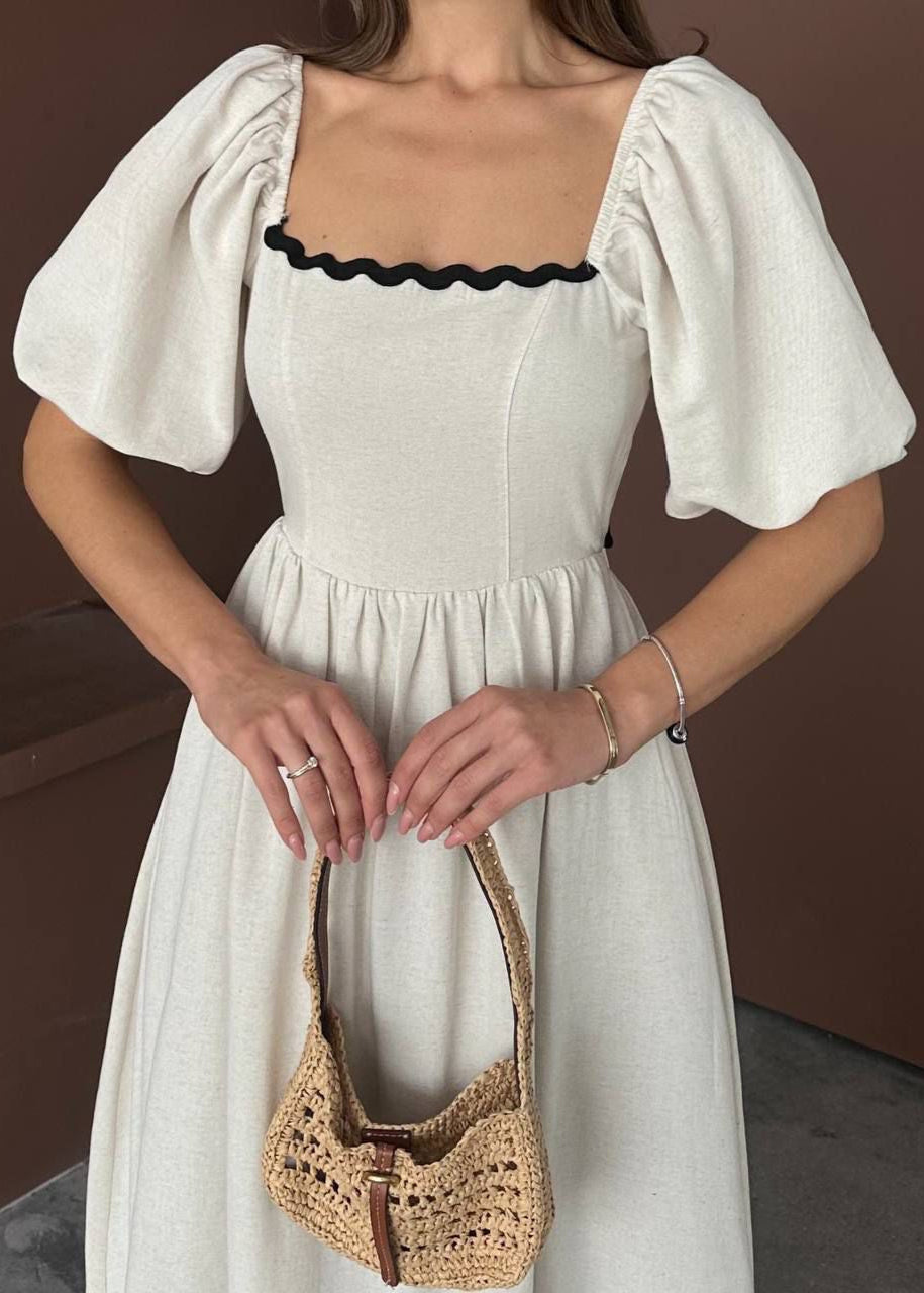 White Puffed Sleeve Boho Dress