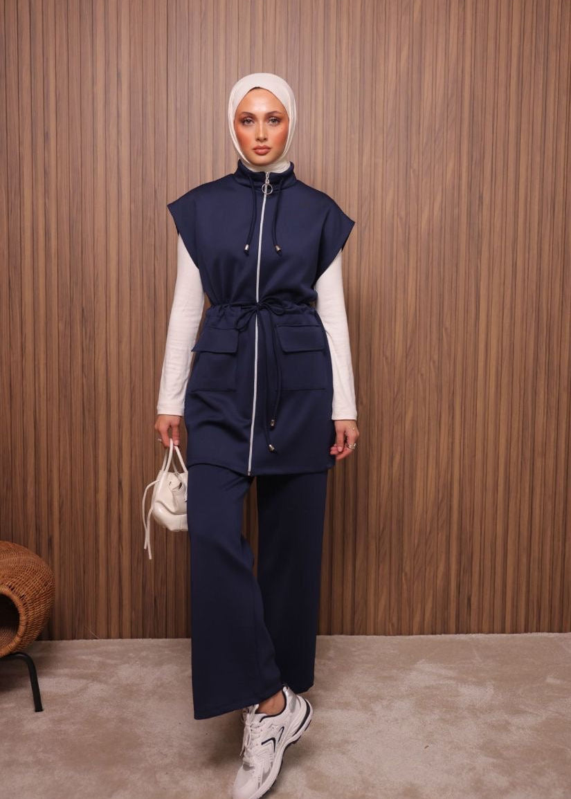 Navy Blue Safari Sleeveless Set