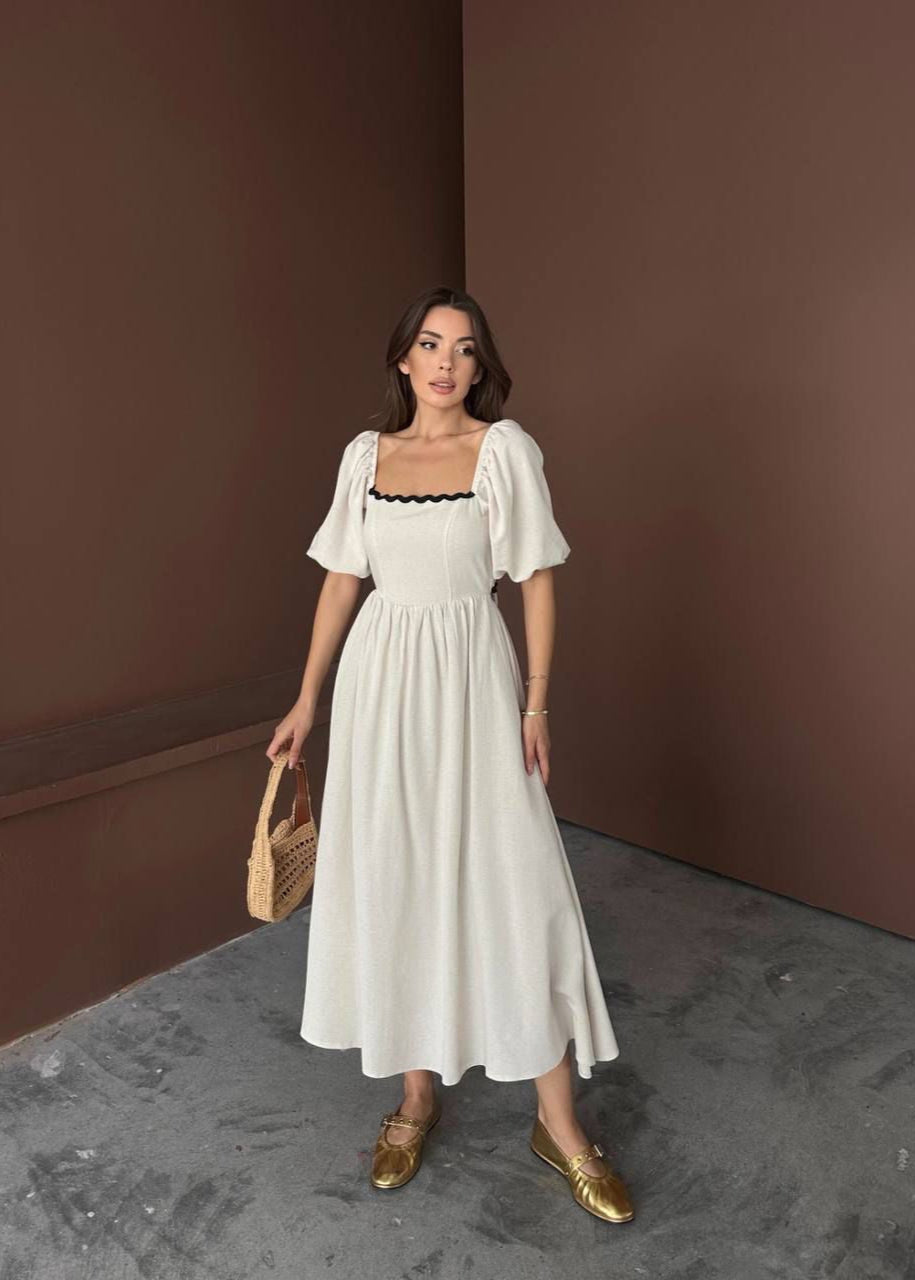 White Puffed Sleeve Boho Dress
