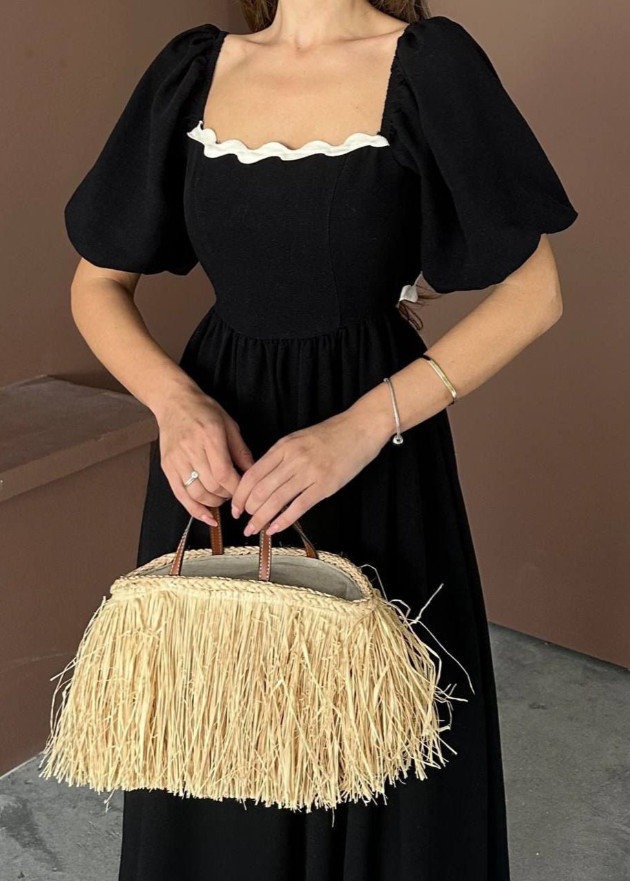 Black Puffed Sleeve Boho Dress