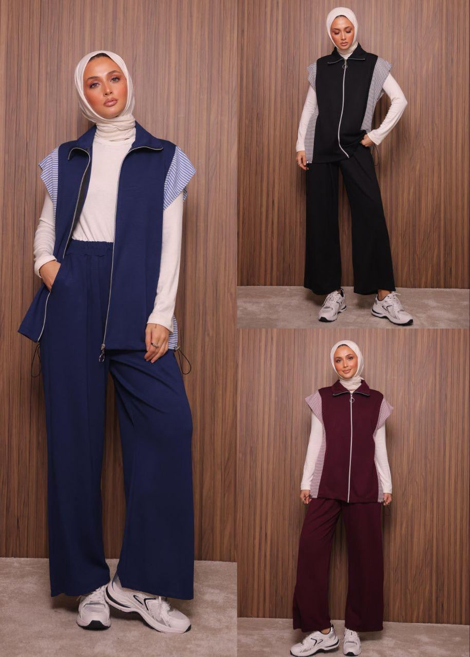 Blue Stripe Detail Sleeveless Set