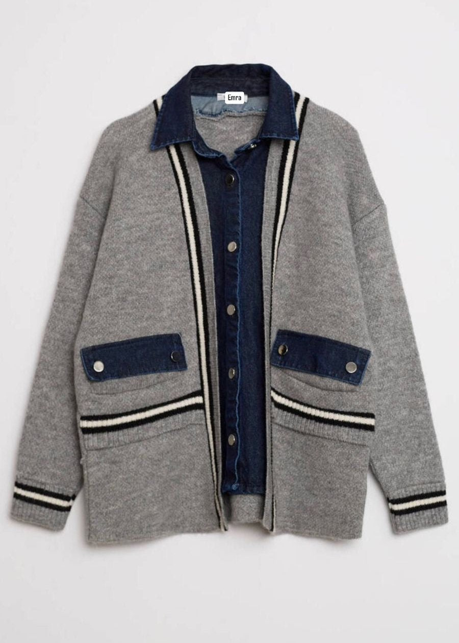 Grey Denim Lined Cardigan