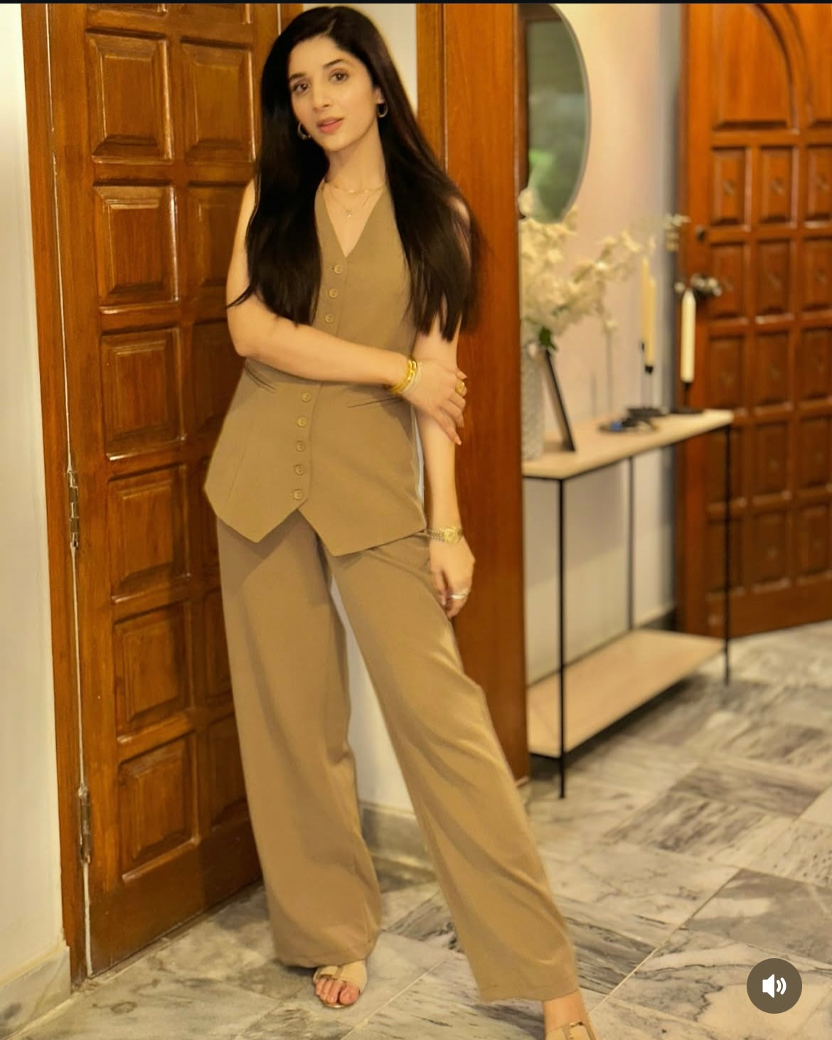 Sleeveless Khaki Formal Set