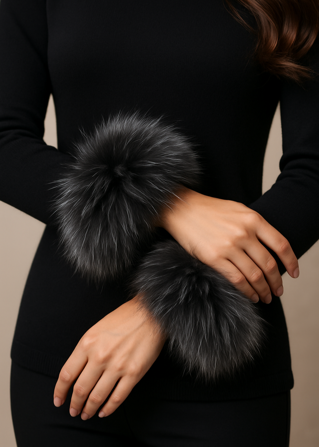 Duo Color Grey Black Real Fox Fur Cuffs