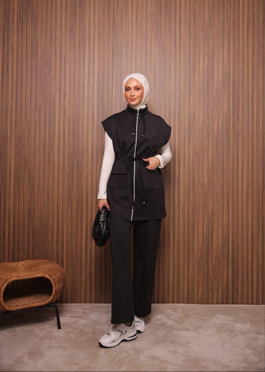 Black Safari Sleeveless Set