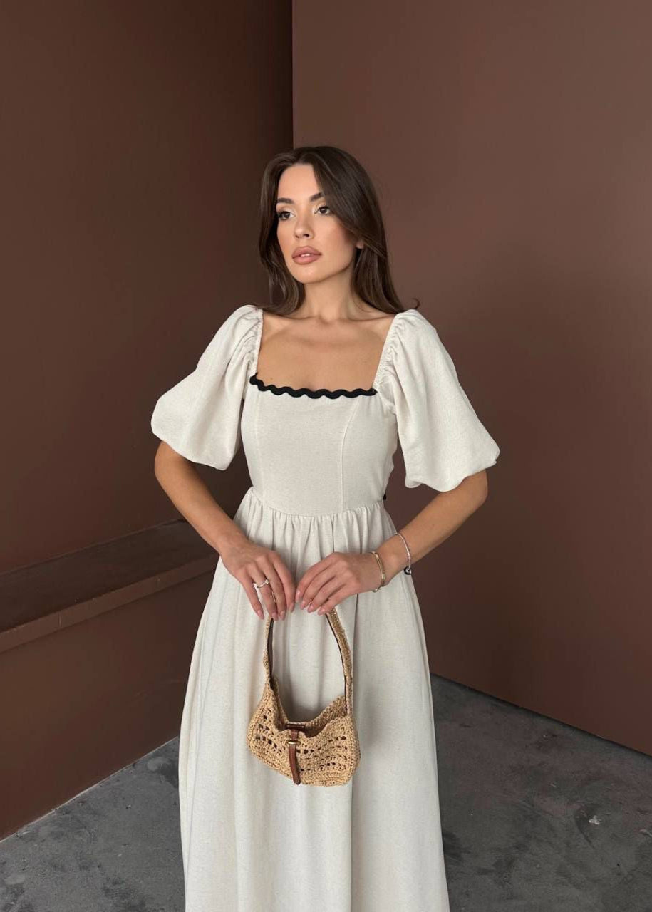 White Puffed Sleeve Boho Dress