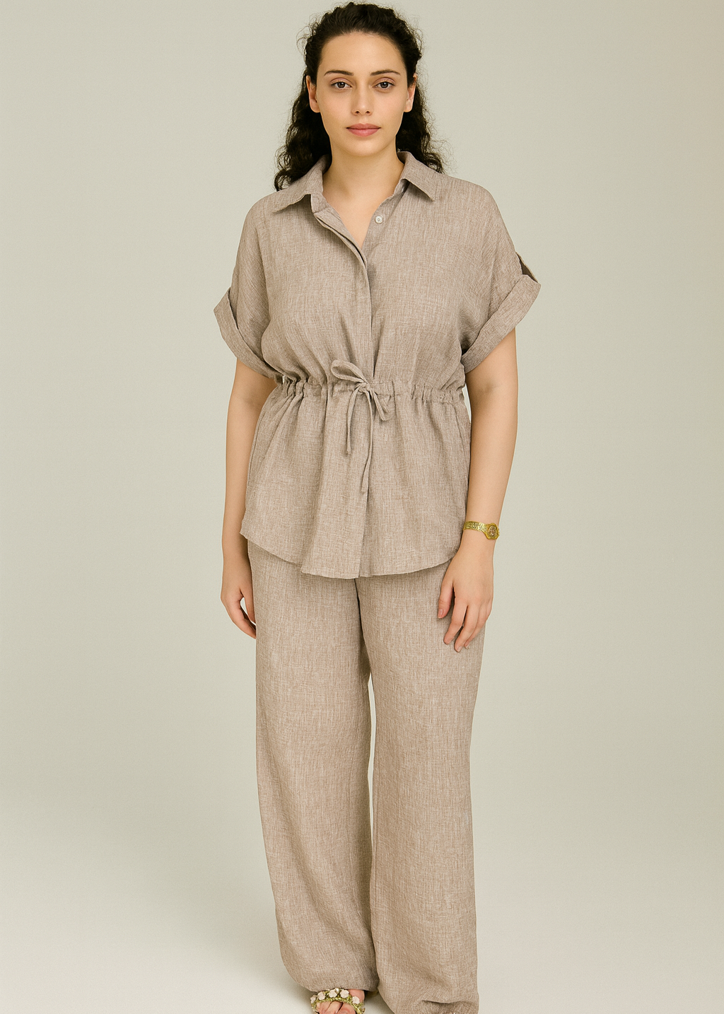 Peter Pan Collar Sand Co Ord Set