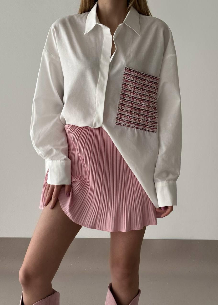 Tweed Detail Pink Formal Shirt