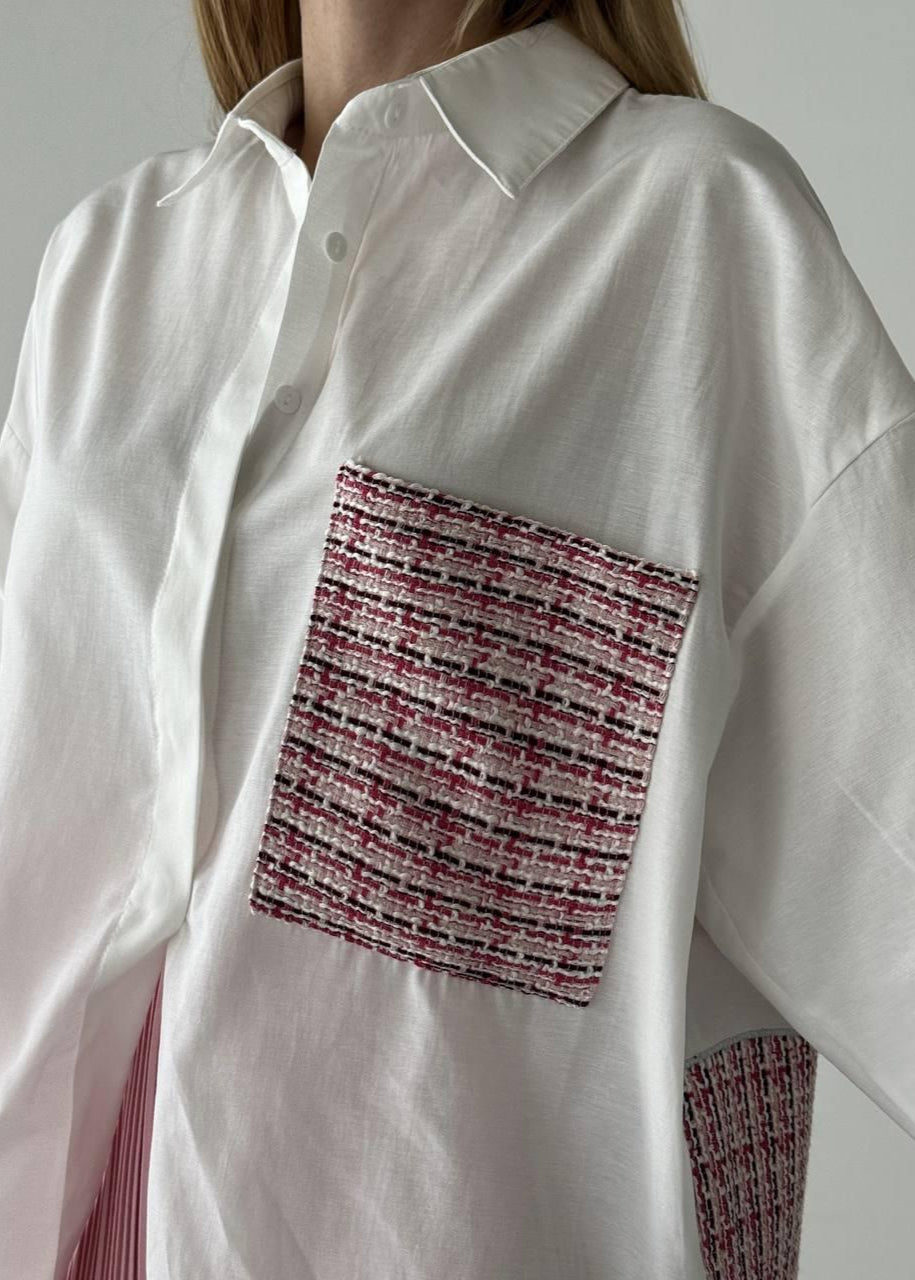 Tweed Detail Pink Formal Shirt