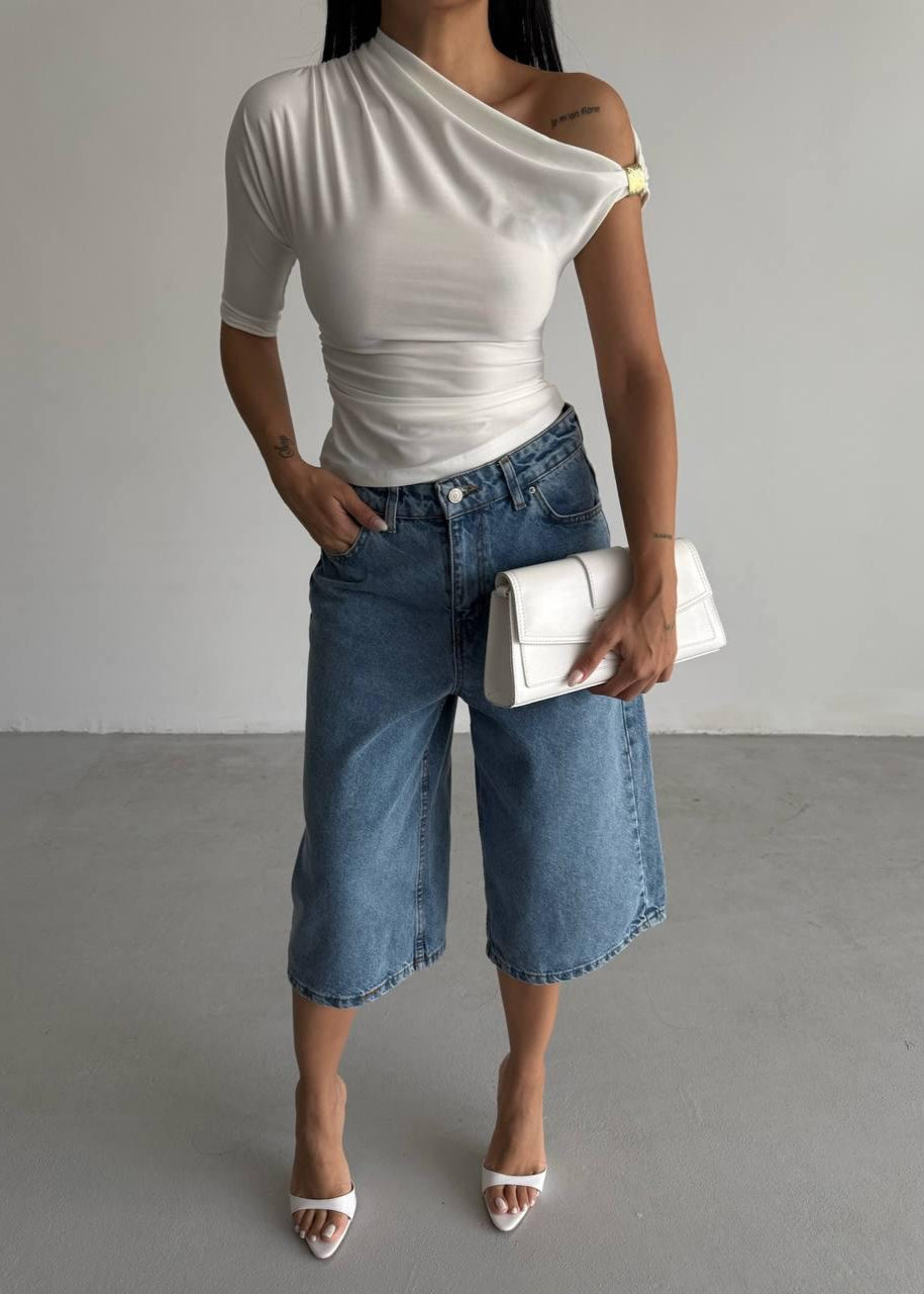 White Gold Buckle Ruched Top
