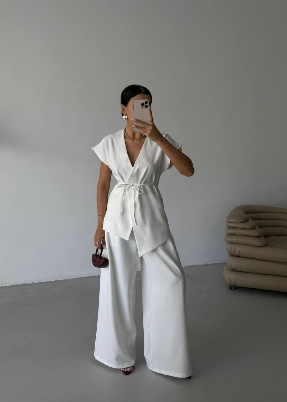 White Tie Detail Co Ord Set