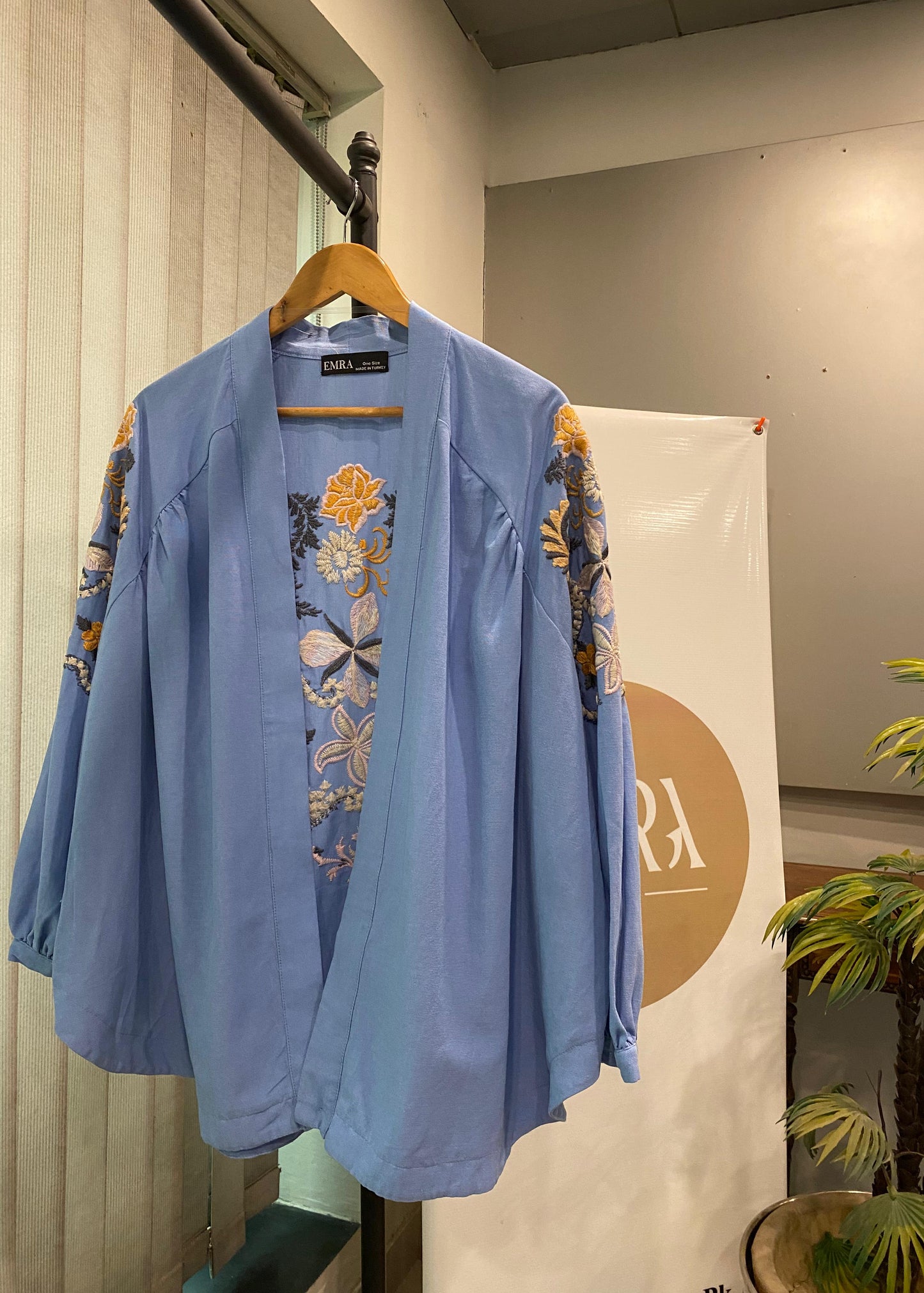 Sky Blue Embroidered Kimono Top