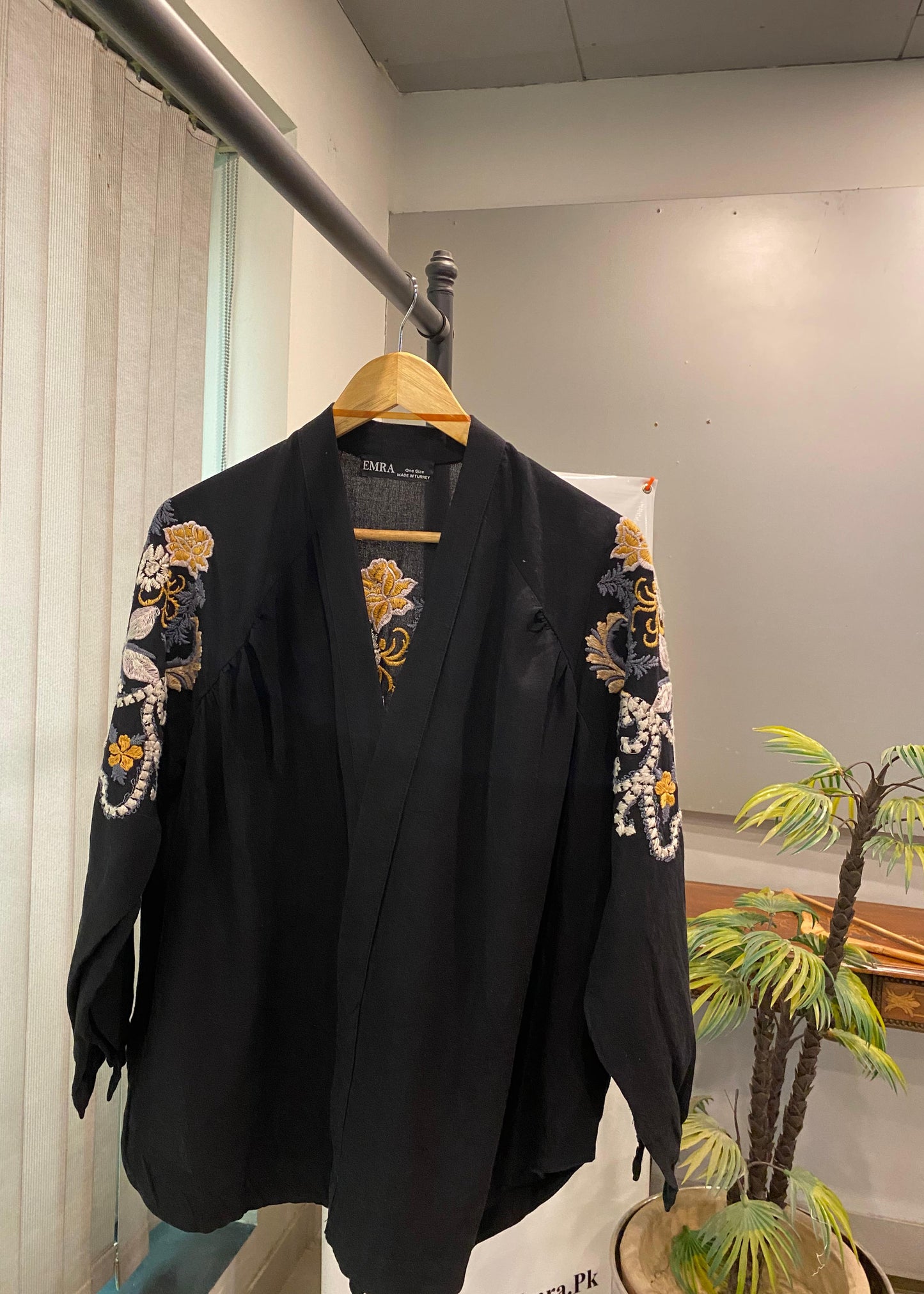 Black Embroidered Kimono Top