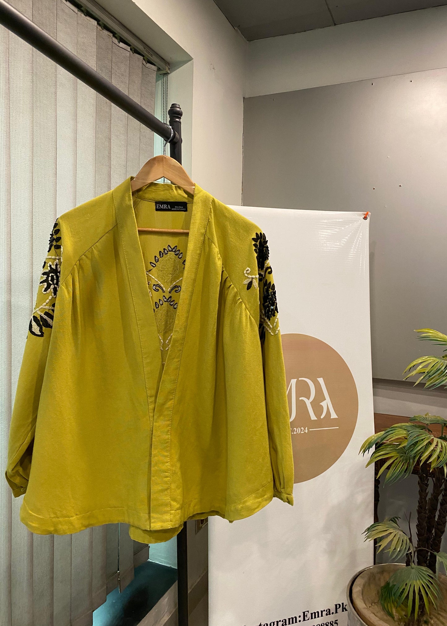Lime Embroidered Kimono Top
