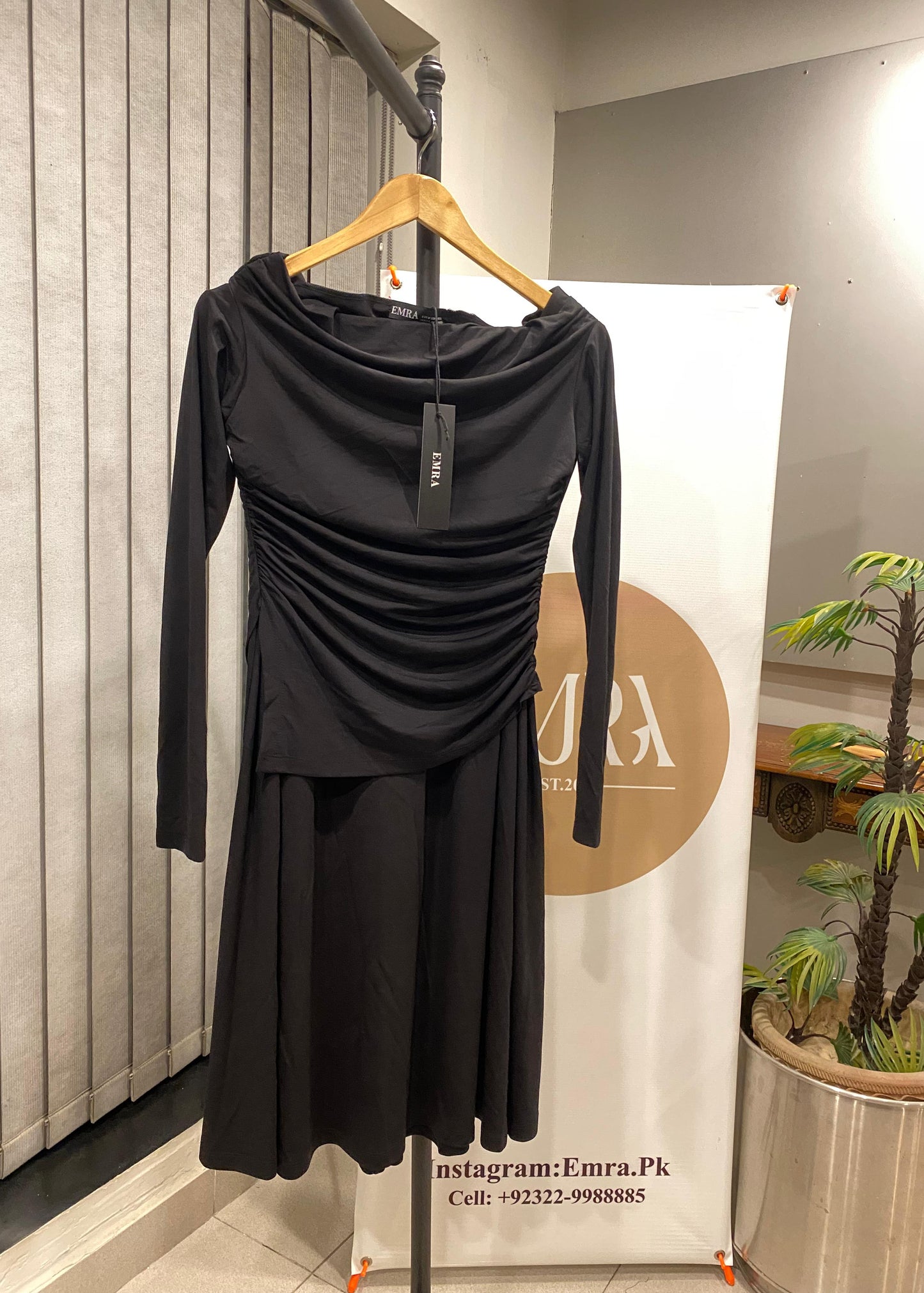 Black Ruched Top Two Piece Skirt Set