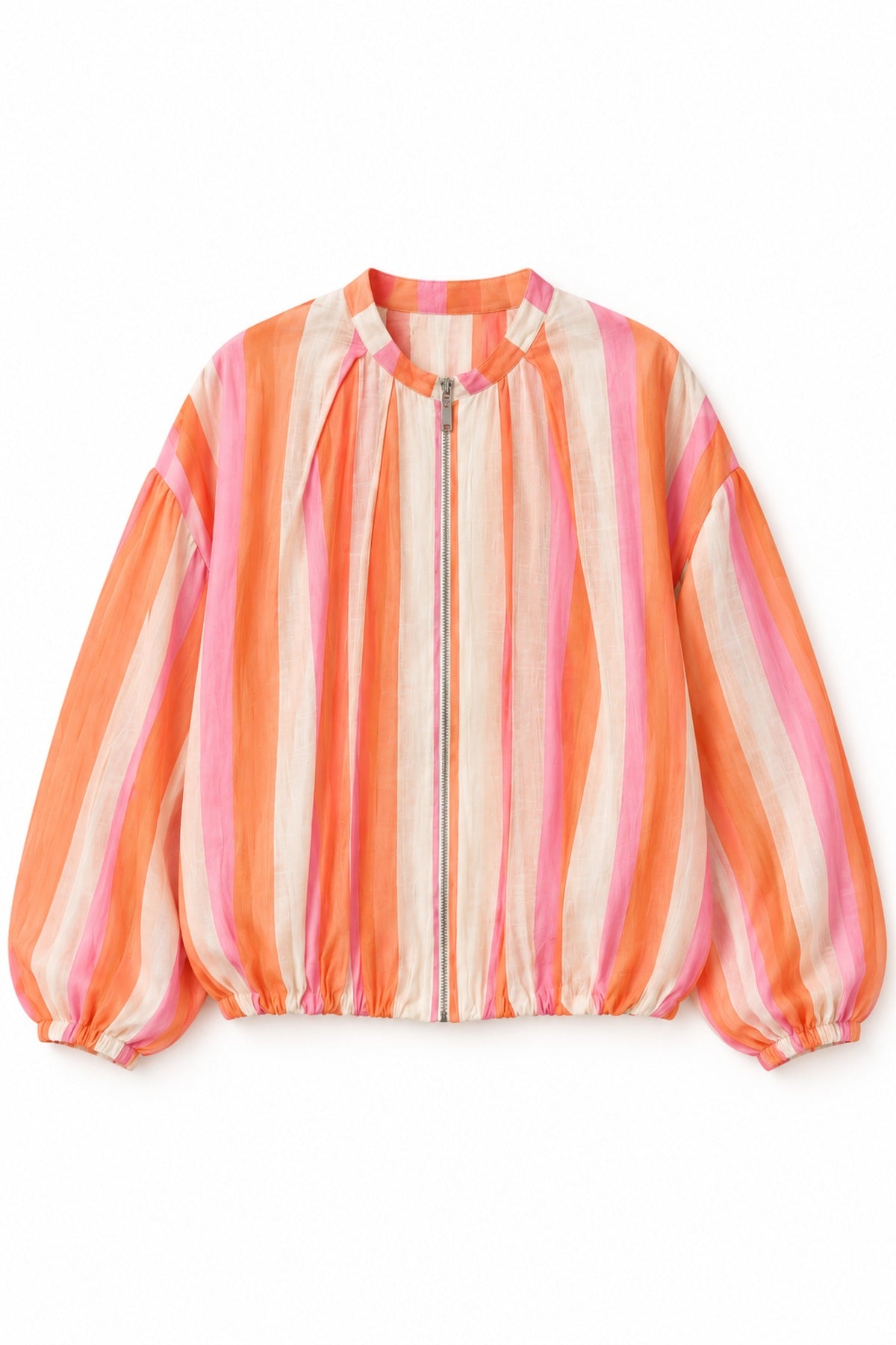 Striped Zip-Up Jacket in Pink / Peach, flat lay