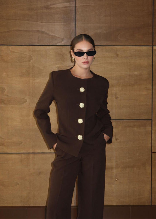 Chocolate Brown Chunky Gold Button Set