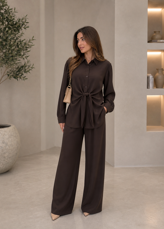 Brown Tie Co-Ord Set