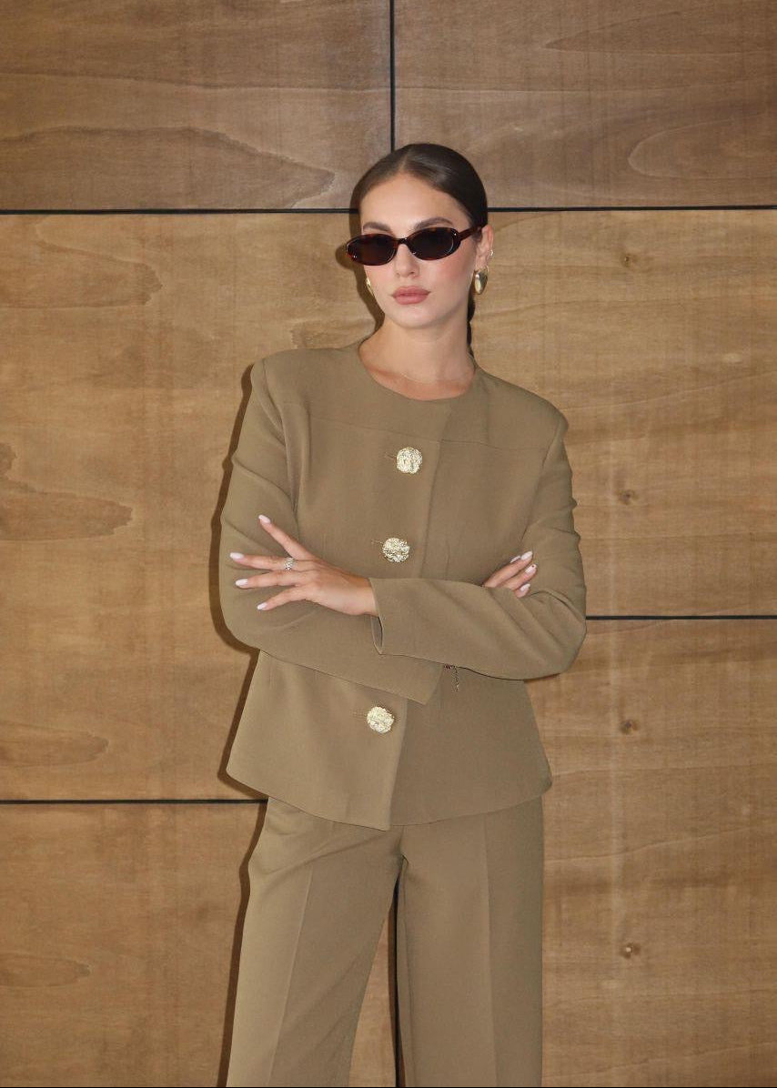 Khaki Gold Chunky Button Set