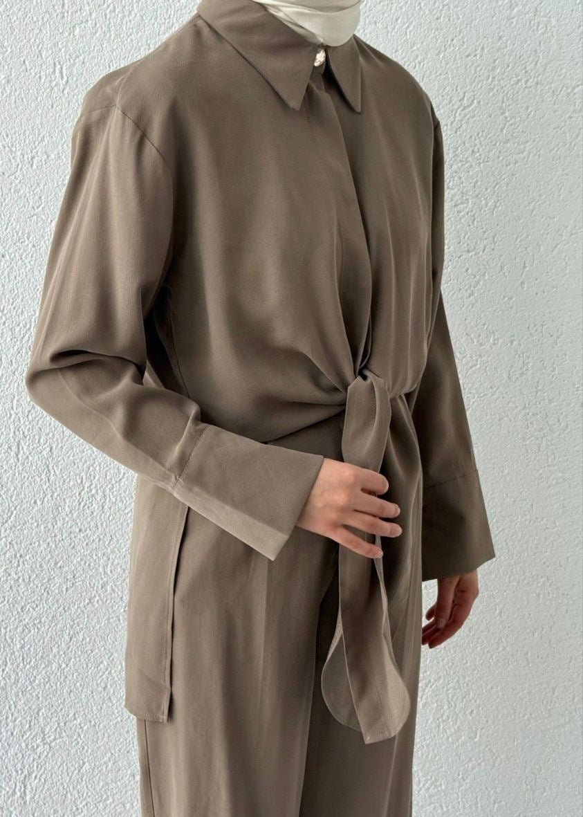 Beige Tie Co-Ord Set