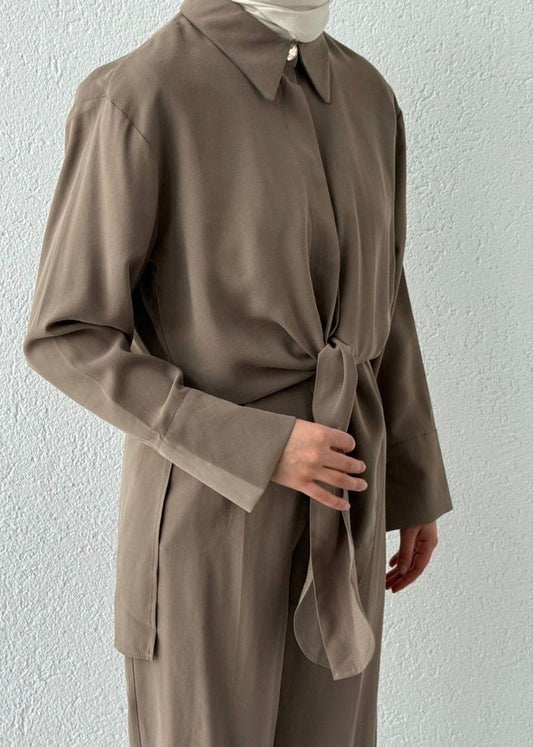 Beige Tie Co-Ord Set