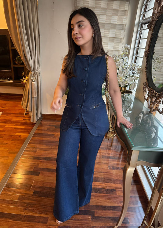 Blue Denim Sleeveless Set
