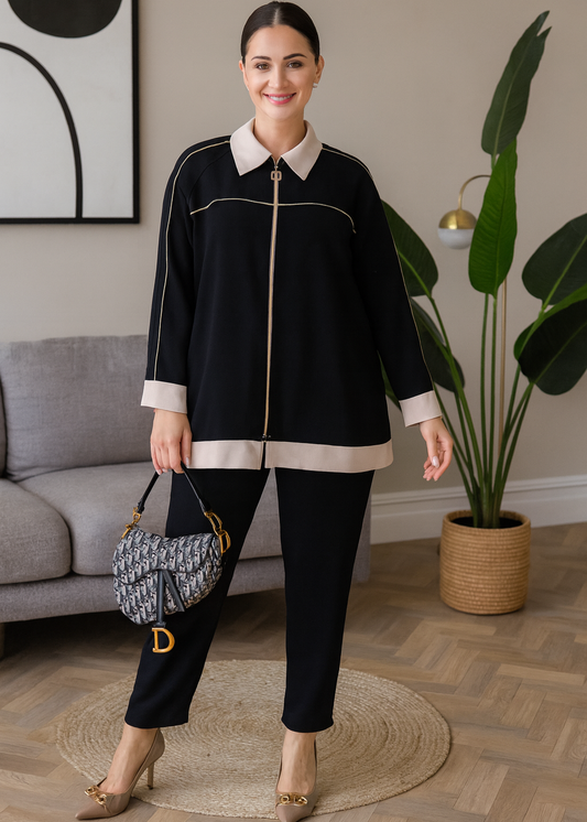 Beige Collar Black Coord