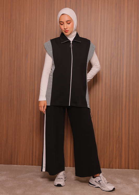 Black Stripe Detail Sleeveless Set