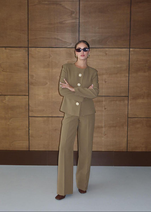 Khaki Gold Chunky Button Set