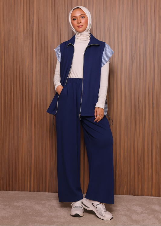Blue Stripe Detail Sleeveless Set