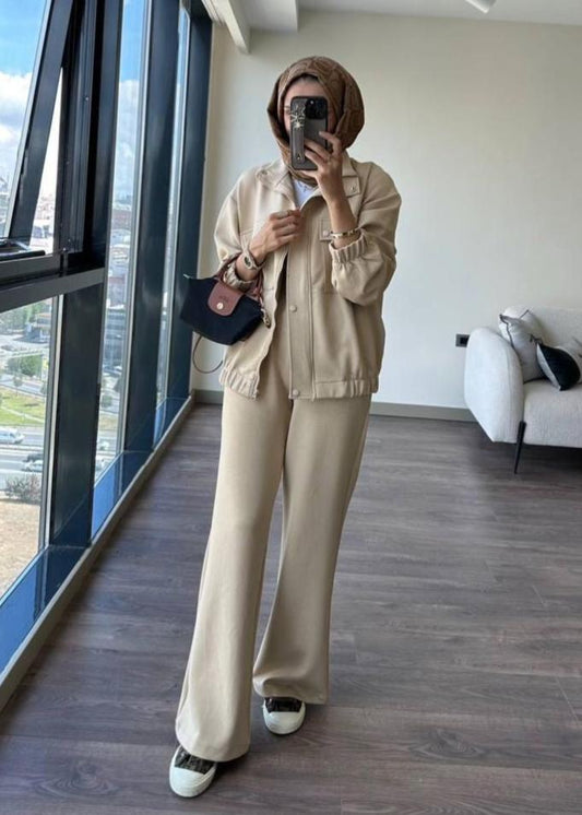 Cream Tracksuit With Buttons
