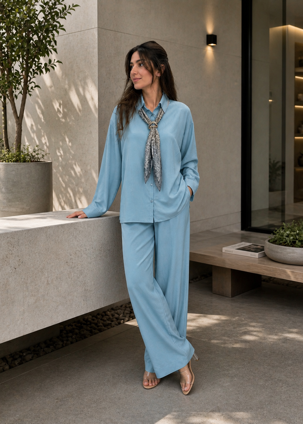Serene Blue Muse Co Ord With Scarf