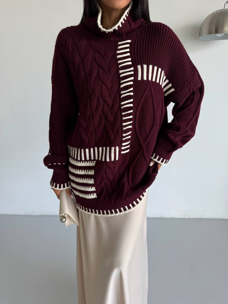 Maroon Grid Knit Sweater