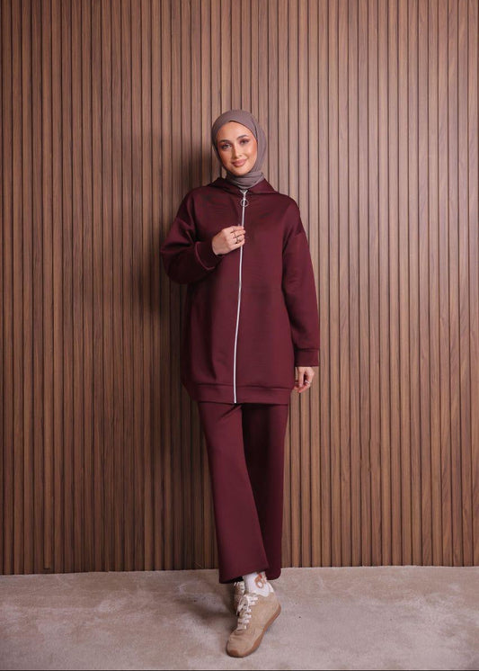 Burgundy Loungewear Set With Hoodie