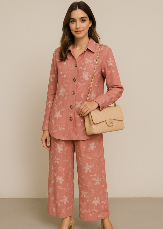 Pink Textured Co Ord Set