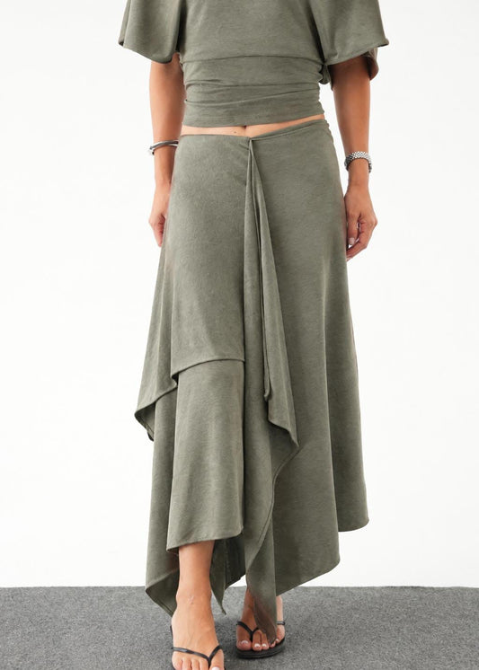 Draped Skirt Co-ord — Grey