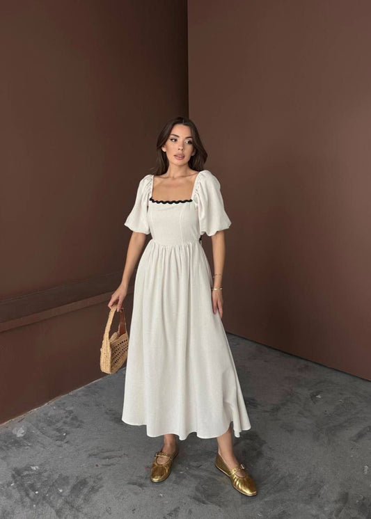 White Puffed Sleeve Boho Dress