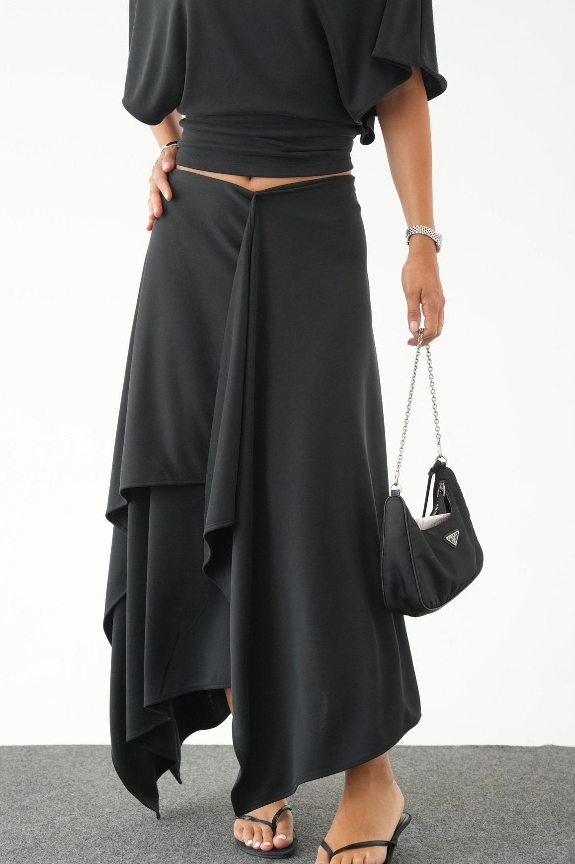 Draped Skirt Co-ord — Black