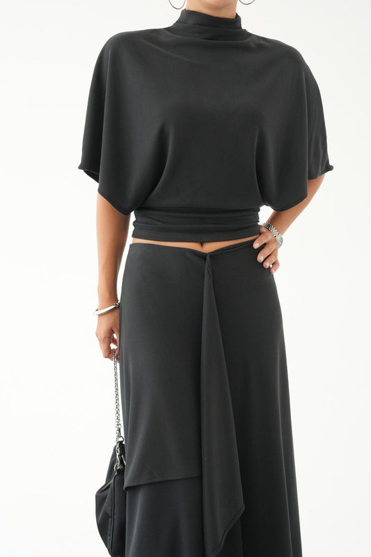 Draped Skirt Co-ord — Black