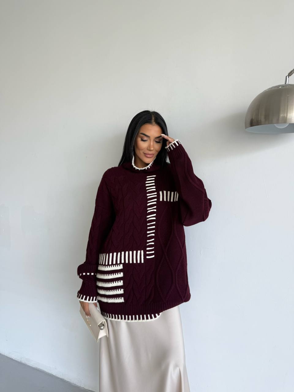 Maroon Grid Knit Sweater