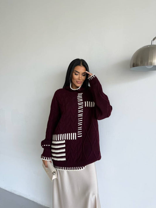 Maroon Grid Knit Sweater
