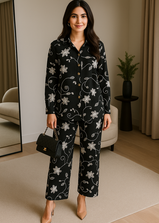 Black Textured Co Ord Set