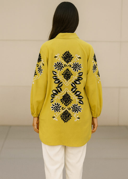 Lime Embroidered Kimono Top