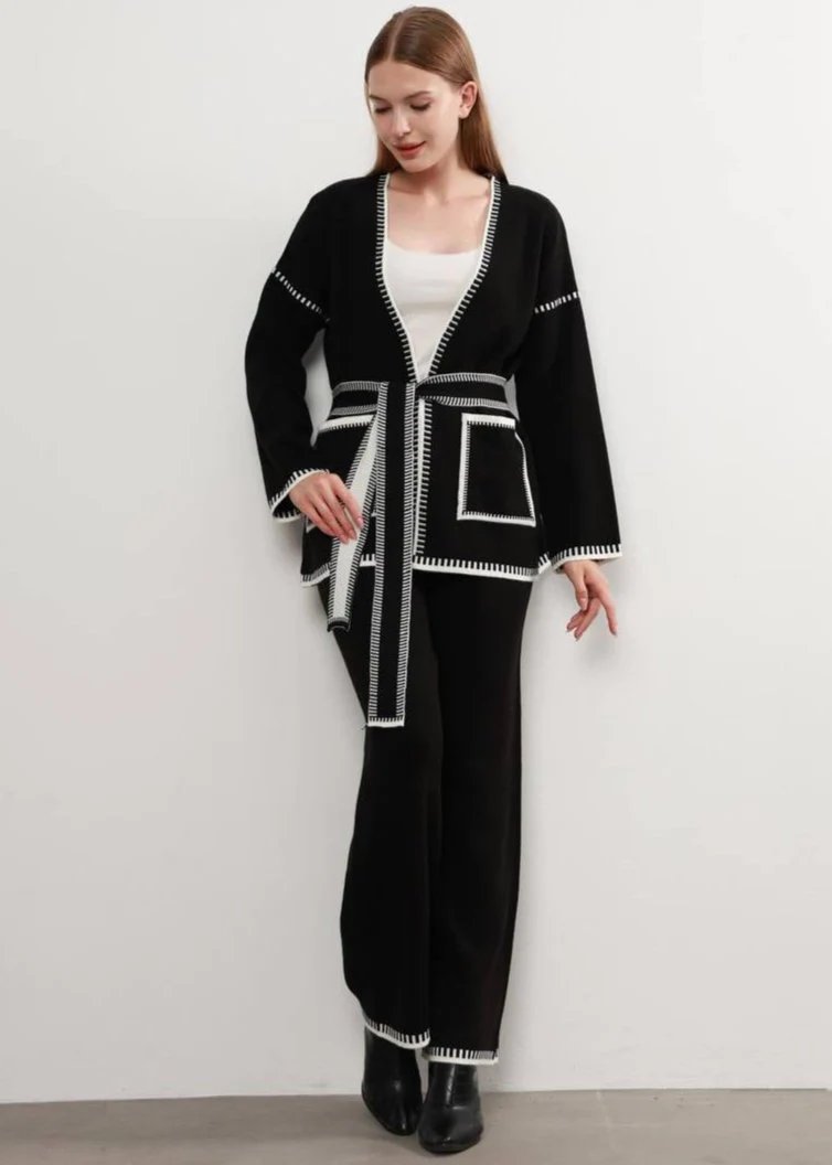Tie Belt Cardigan Set