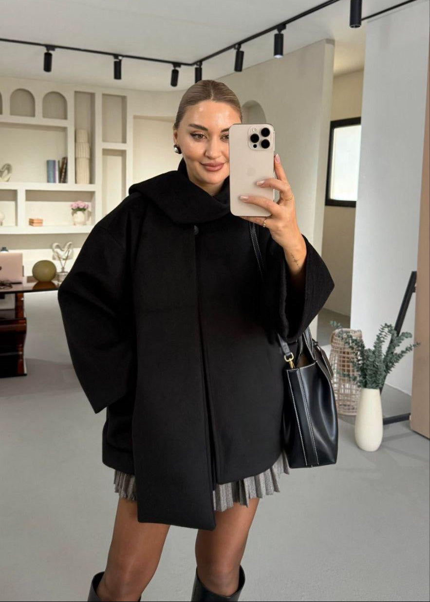 Urban Wool Black Jacket With Scarf